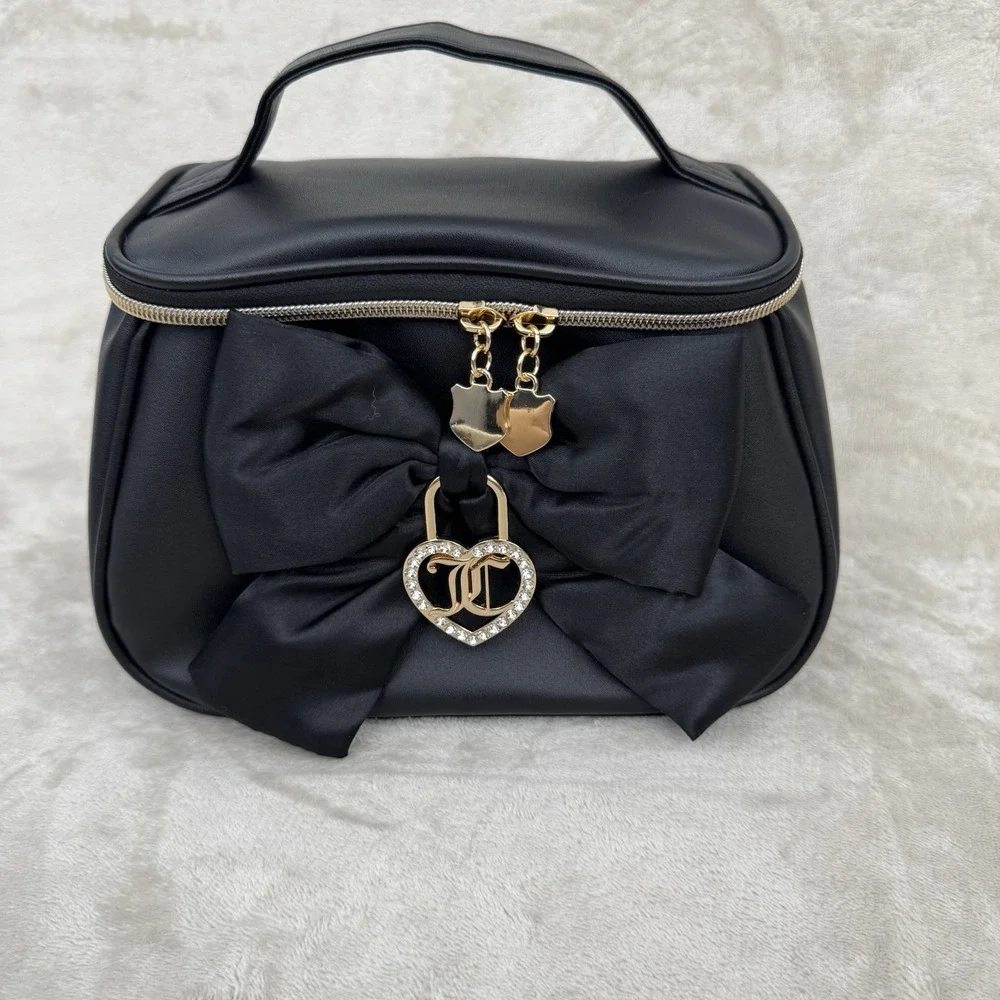 Juicy Couture Black Bow Train Case Makeup Cosmetic Vanity Bag Travel Case